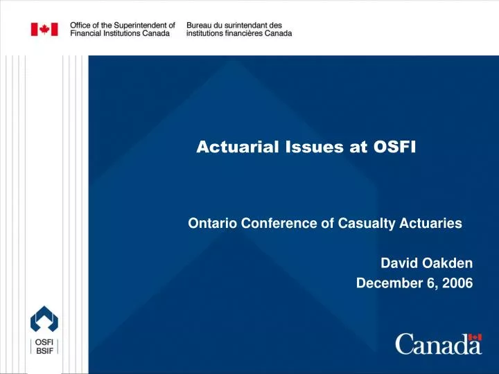actuarial issues at osfi