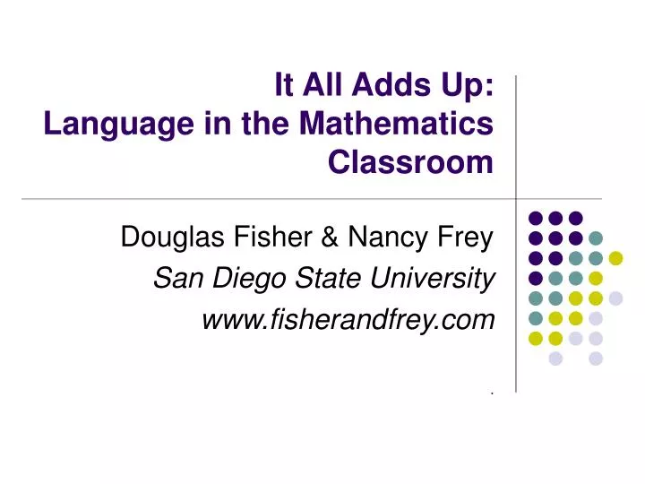 it all adds up language in the mathematics classroom