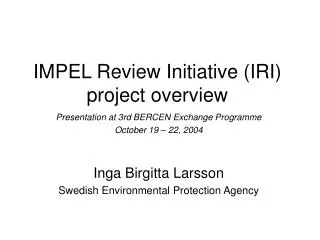 IMPEL Review Initiative (IRI) project overview