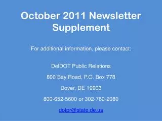 October 2011 Newsletter Supplement