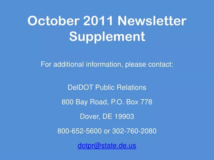 october 2011 newsletter supplement