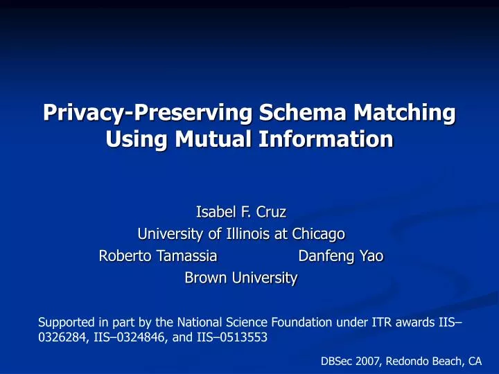 privacy preserving schema matching using mutual information