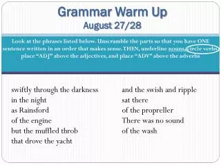 Grammar Warm Up August 27/28