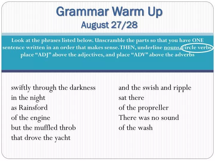 grammar warm up august 27 28