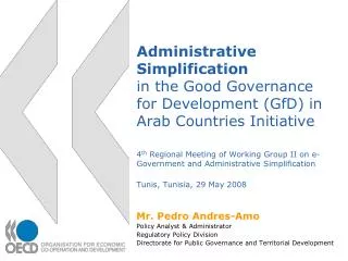 Mr. Pedro Andres-Amo Policy Analyst &amp; Administrator Regulatory Policy Division