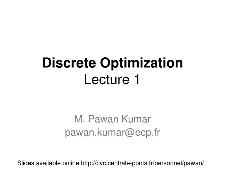 discrete optimization lecture 1