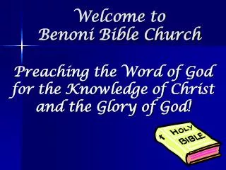 Welcome to Benoni Bible Church