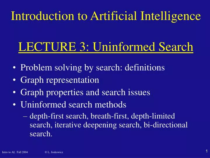 introduction to artificial intelligence lecture 3 uninformed search