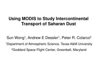 Using MODIS to Study Intercontinental Transport of Saharan Dust