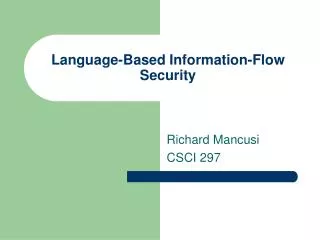 Language-Based Information-Flow Security