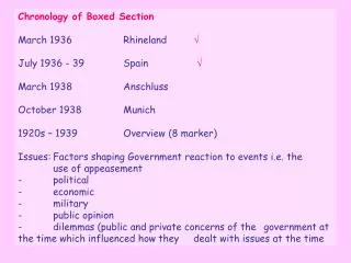 Chronology of Boxed Section March 1936		Rhineland	 ? July 1936 - 39 		Spain		 ?