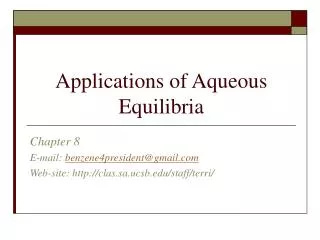 Applications of Aqueous Equilibria