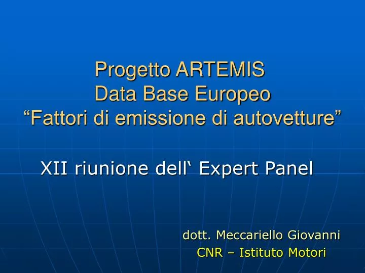 progetto artemis data base europeo fattori di emissione di autovetture