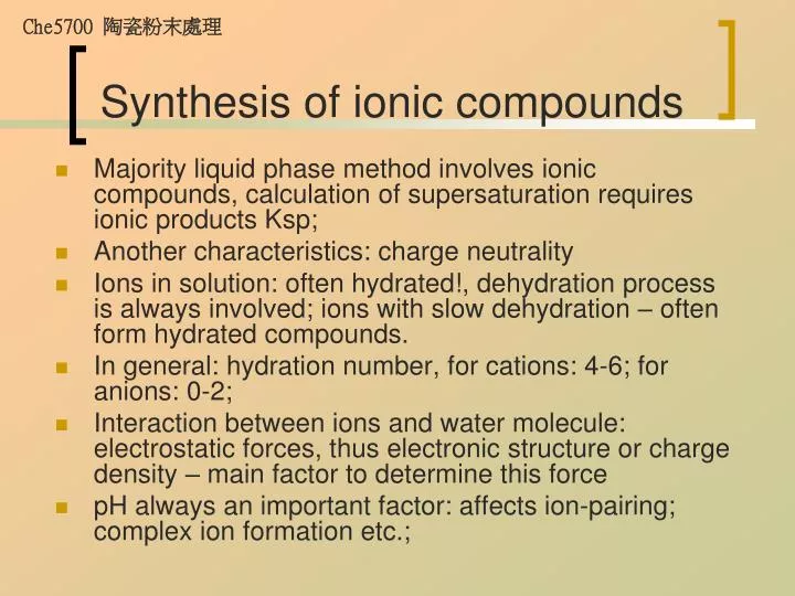 synthesis of ionic compounds