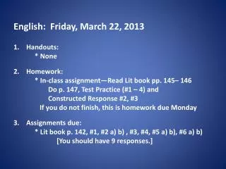 English: Friday, March 22, 2013