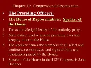 Chapter 11: Congressional Organization