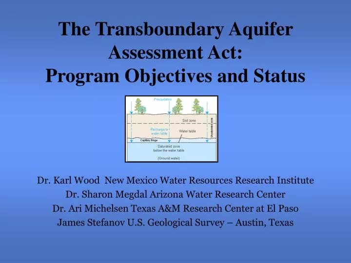 the transboundary aquifer assessment act program objectives and status