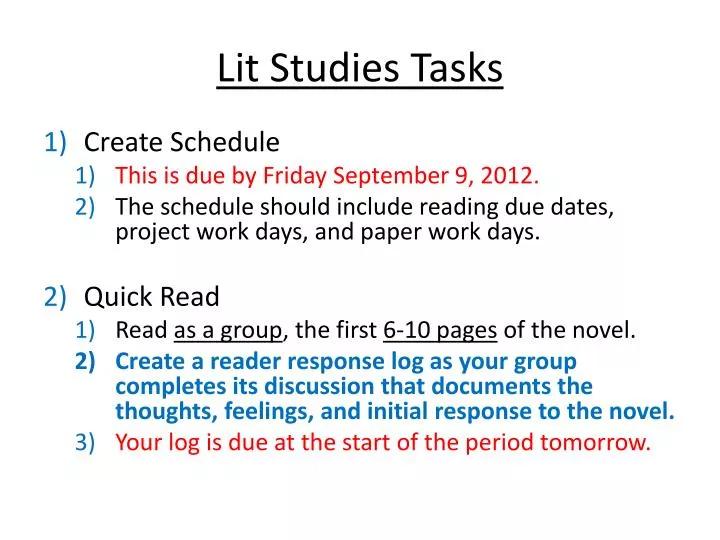 lit studies tasks