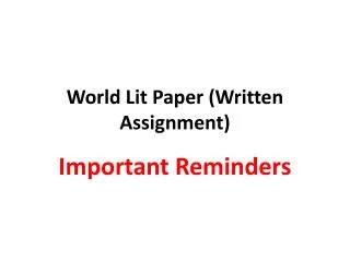 World Lit Paper (Written Assignment)