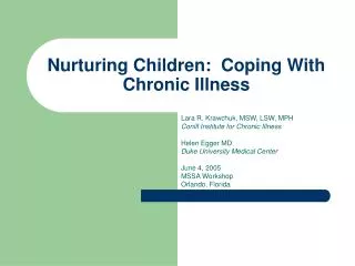Nurturing Children: Coping With Chronic Illness