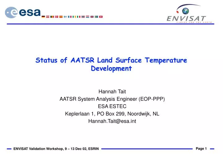 status of aatsr land surface temperature development
