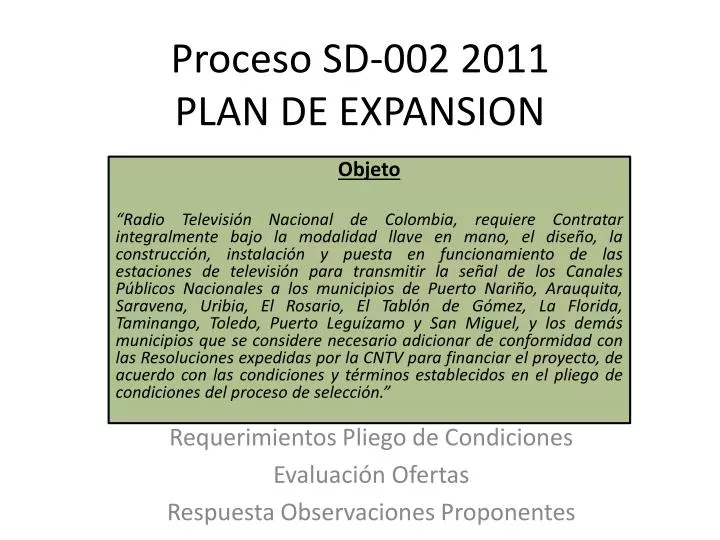 proceso sd 002 2011 plan de expansion