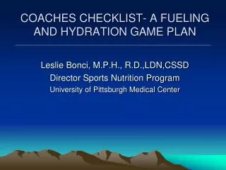 COACHES CHECKLIST- A FUELING AND HYDRATION GAME PLAN