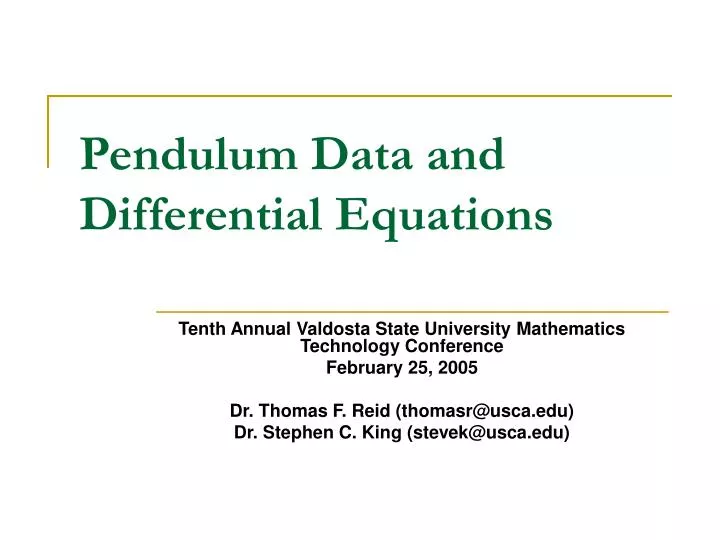 pendulum data and differential equations