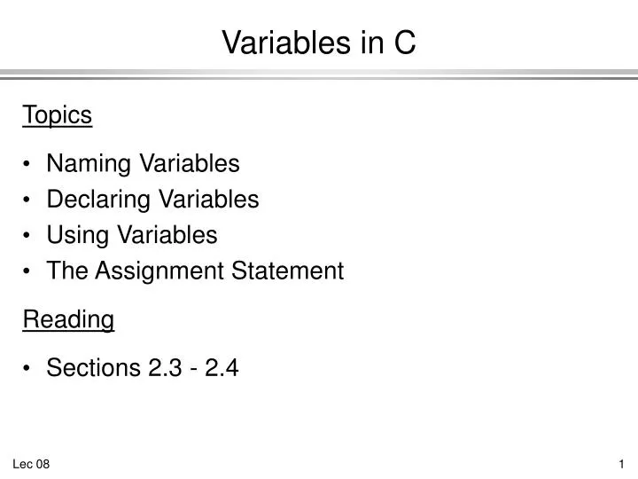 variables in c
