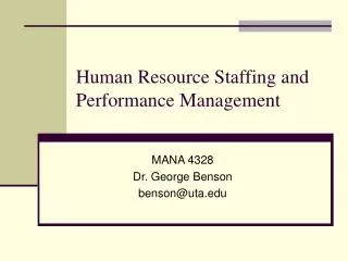 Human Resource Staffing and Performance Management