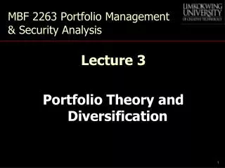 MBF 2263 Portfolio Management &amp; Security Analysis