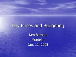 Hay Prices and Budgeting