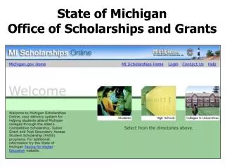 State of Michigan Office of Scholarships and Grants