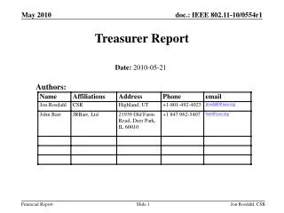 Treasurer Report