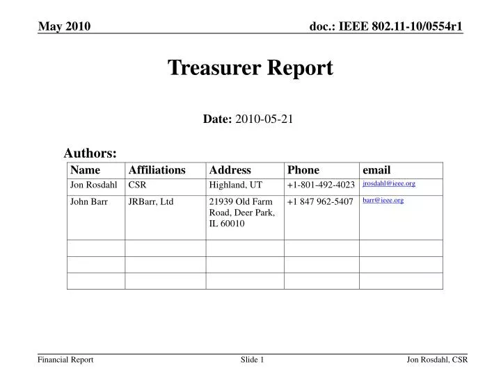 treasurer report