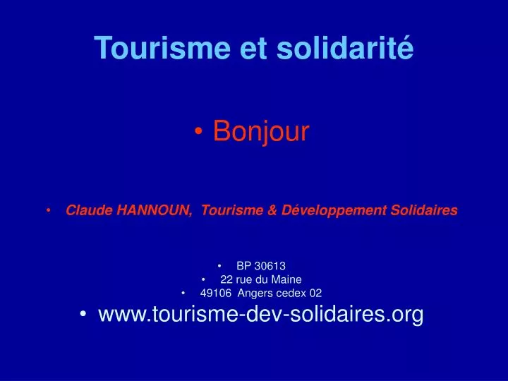 tourisme et solidarit