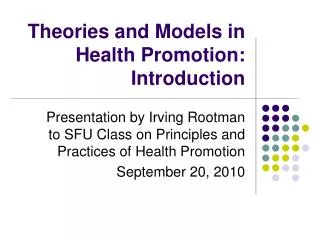 theories and models in health promotion introduction