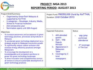 PROJECT : MGA 2013 REPORTING PERIOD : AUGUST 2013