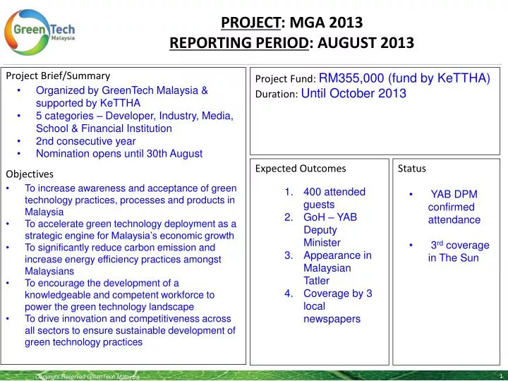 project mga 2013 reporting period august 2013