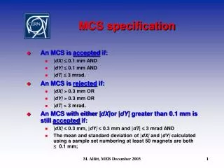 MCS specification