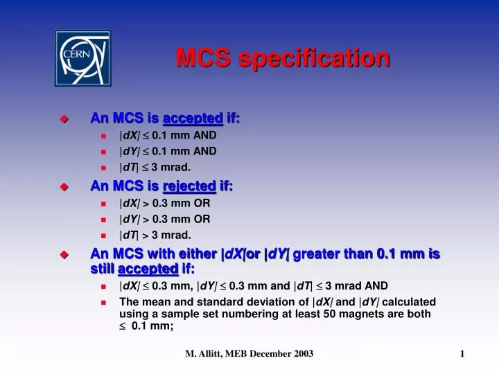 mcs specification