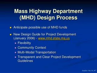 Mass Highway Department (MHD) Design Process
