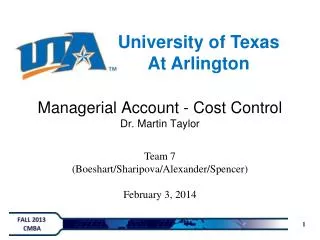Managerial Account - Cost Control Dr. Martin Taylor