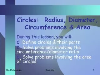 Circles: Radius, Diameter, Circumference &amp; Area