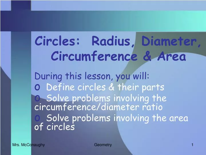 circles radius diameter circumference area