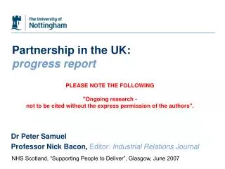 Partnership in the UK: progress report