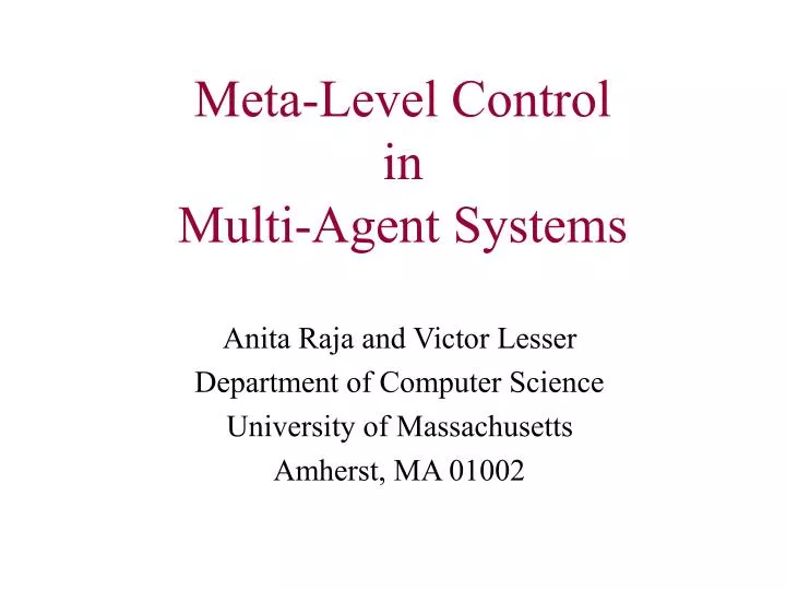 meta level control in multi agent systems