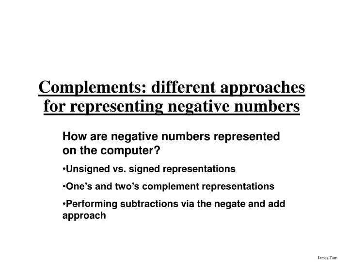 complements different approaches for representing negative numbers