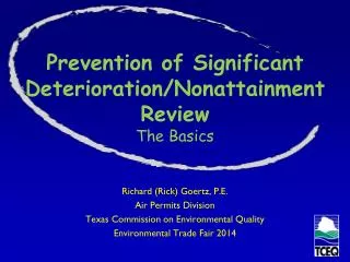 Prevention of Significant Deterioration/Nonattainment Review The Basics