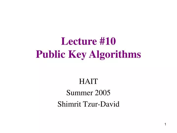 lecture 10 public key algorithms